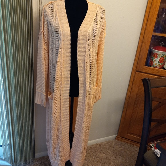 POL Boho Longline Open Cardigan Sweater Distressed Maxi Duster - Picture 2 of 9